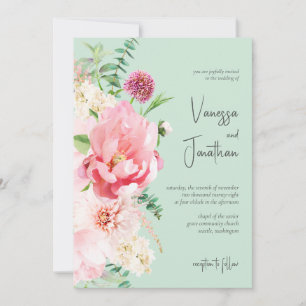 Elegant Mint & Blush Pink Floral Chic Invitation