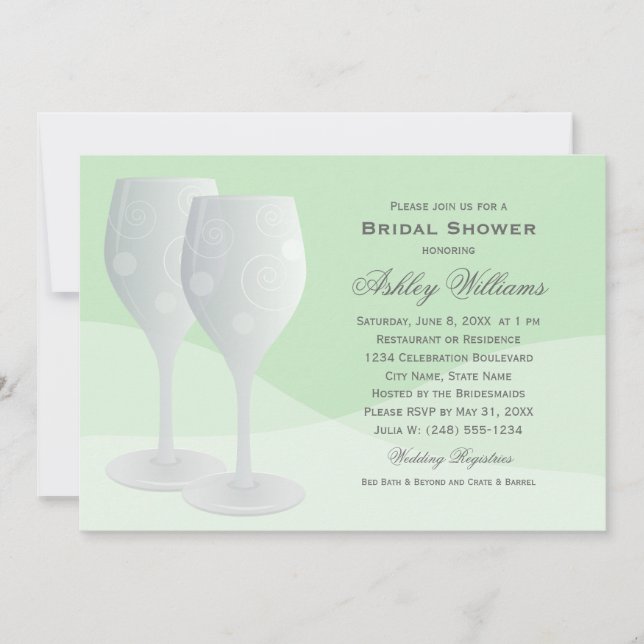 Elegant Mint Cheers Wine Glasses Bridal Shower Invitation (Front)
