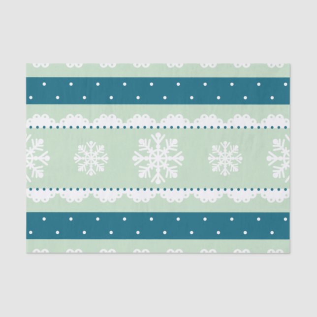 Elegant Mint Christmas Pattern White Snowflakes Tissue Paper (Front)