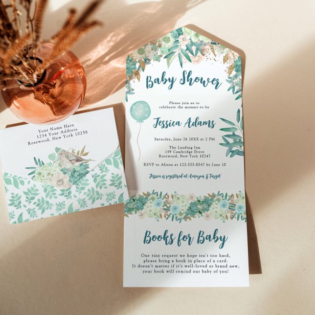 Elegant Mint Floral Baby Shower All In One Invitation (Creator Uploaded)