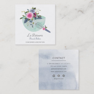Elegant Mint Floral Wedding Cake Makers Bakery Square Business Card