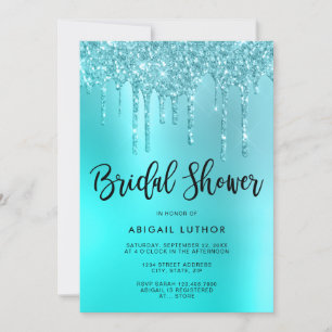 Elegant mint glitter drips bridal shower invitation