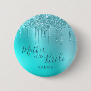 Elegant mint glitter drips mother of the bride 6 cm round badge