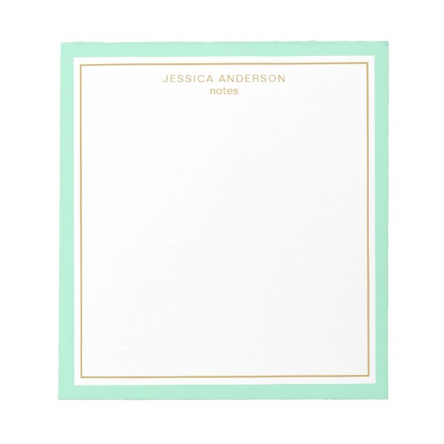 Elegant Mint Gold Personalised Notepad (Front)