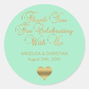 Elegant MINT Gold Thank you Wedding Classic Round Sticker