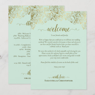 Elegant Mint & Gold Wedding Welcome & Itinerary Programme