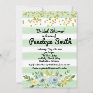Elegant Mint Green and Gold Floral Bridal Shower Invitation