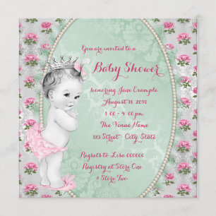 Elegant Mint Green and Pink Baby Girl Shower Invitation