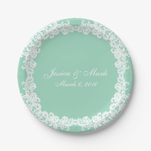 Elegant Mint green and white lace custom plate