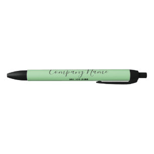 Elegant Mint Green Black Phone Number & Script Black Ink Pen