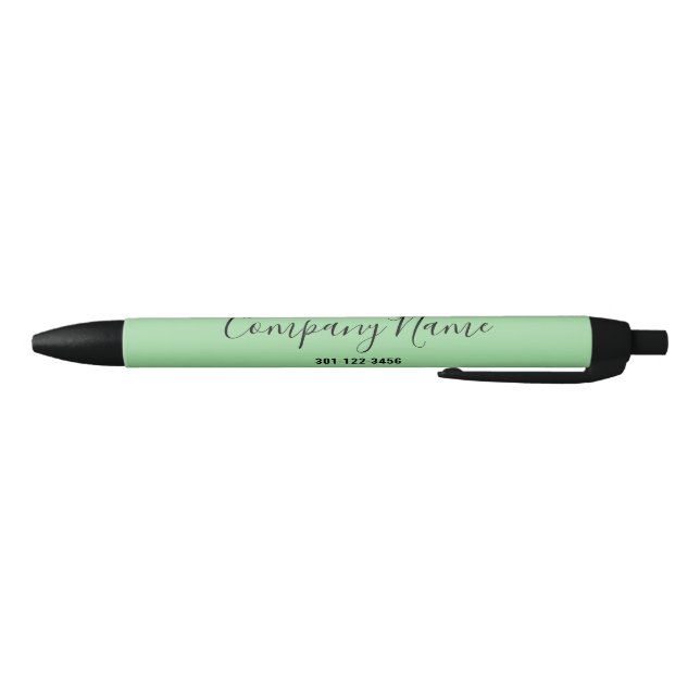 Elegant Mint Green Black Phone Number & Script  Black Ink Pen (Bottom)