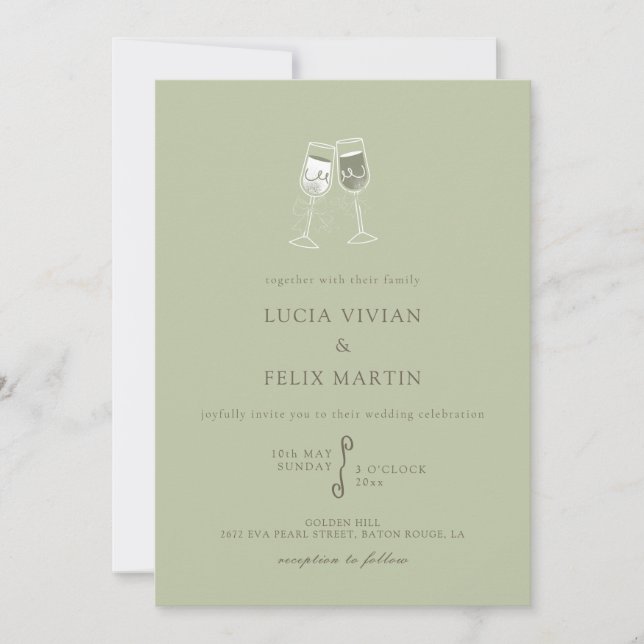 Elegant Mint Green Champagne Wedding Invitation (Front)