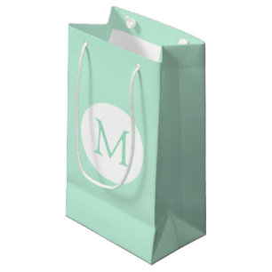 Elegant Mint Green Colour White Monogrammed Modern Small Gift Bag