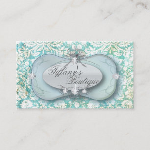 Elegant mint green damask Fashion Business Cards