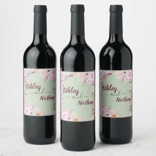Elegant Mint Green Floral Arch Summer wedding Wine Label