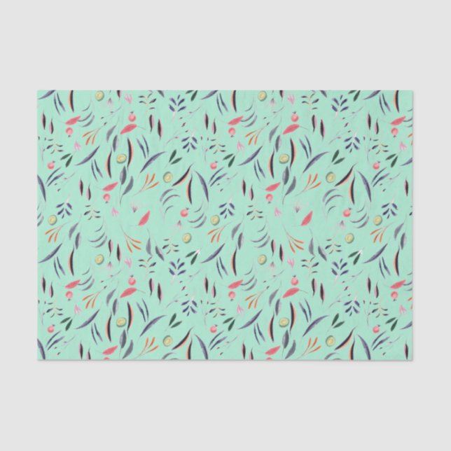 Elegant Mint Green FLORAL DECOUPAGE Tissue Paper (Front)