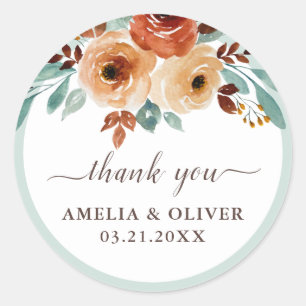 Elegant Mint Green Floral Wedding Thank You Classic Round Sticker