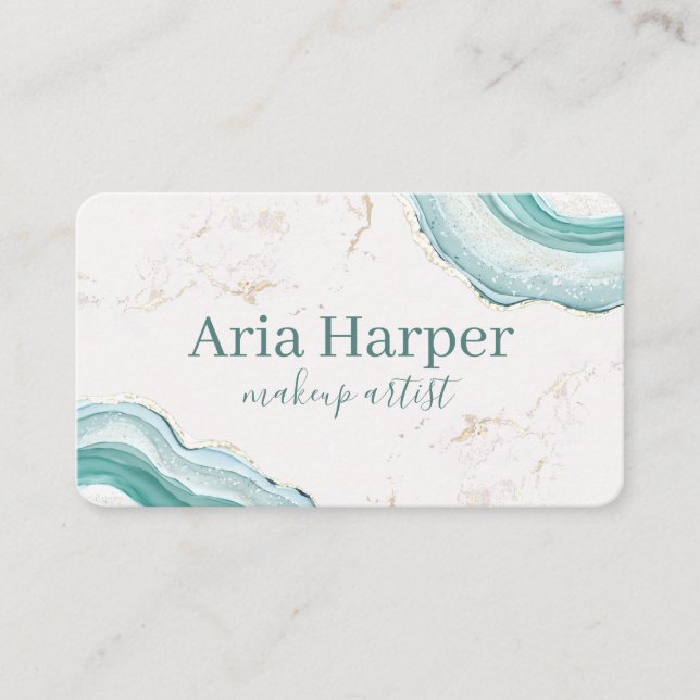 Elegant Mint Green Geode Gold Glitter Agate Business Card (Front)