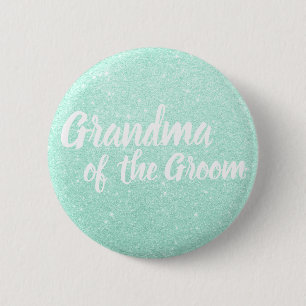Elegant mint green glitter grandma of the groom 6 cm round badge
