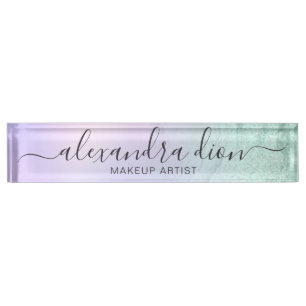 Elegant mint green glitter marble makeup artist nameplate