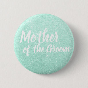 Elegant mint green glitter mother of the groom 6 cm round badge