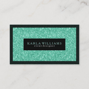 Elegant Mint-green Glitter With Black Accents Business Card