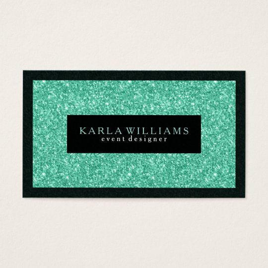 Elegant Mint-green Glitter With Black Accents Business Card