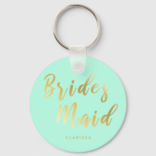 Elegant mint green & gold bridesmaid key ring