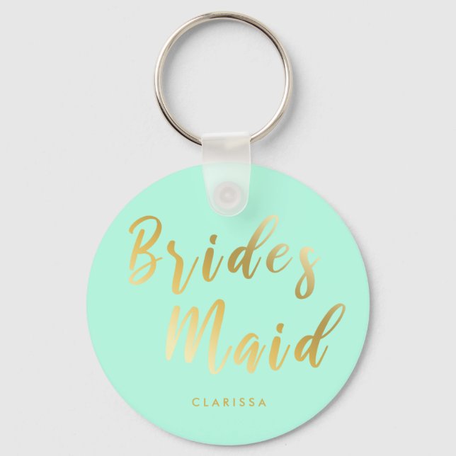 Elegant mint green & gold bridesmaid key ring (Front)