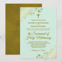 Elegant Mint Green & Gold Modern Catholic Wedding
