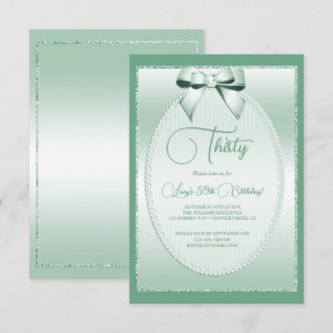 Elegant Mint Green Jeweled Bow Birthday Invitation