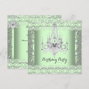 Elegant Mint Green Lace Chandelier Birthday Party Invitation