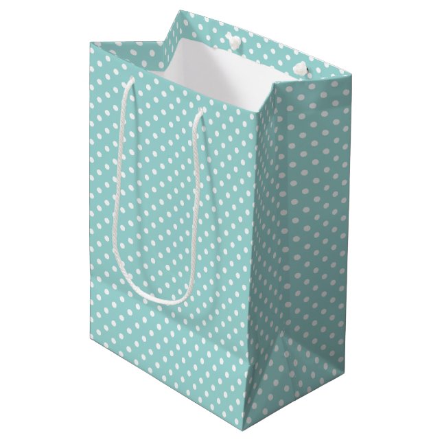 Elegant Mint Green Light Aqua Teal Dotted Pattern Medium Gift Bag (Front Angled)