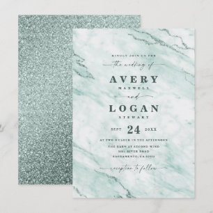 Elegant Mint Green Marble & Glitter Wedding Invitation
