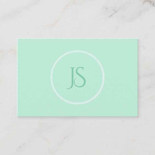Elegant Mint Green Modern Monogram Simple Business Card (Front)