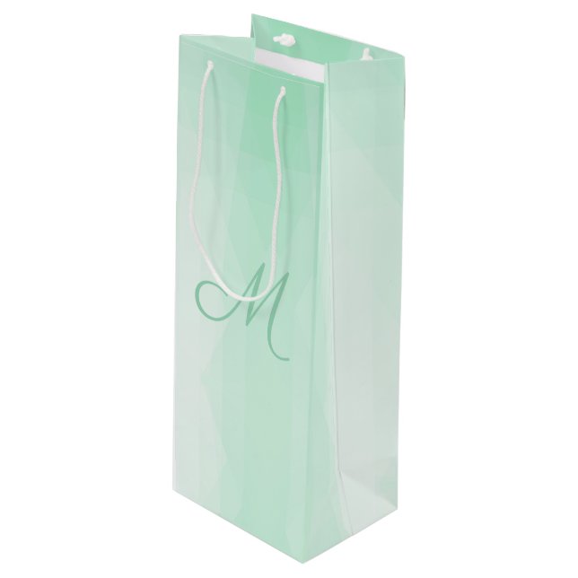 Elegant Mint Green Monogrammed Modern Template Wine Gift Bag (Front Angled)