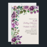 Elegant Mint Green Purple Floral 40th Birthday Invitation<br><div class="desc">Celebrate turning forty in style with this elegant 40th birthday invitation featuring a border of watercolor roses, lilacs, and lush greenery in shades of purple and green. The timeless floral artwork and graceful script make it the perfect choice for a sophisticated milestone party. A beautiful way to gather family and...</div>