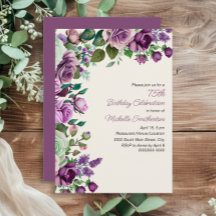 Elegant Mint Green Purple Floral 75th Birthday