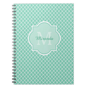 Elegant Mint Green Quatrefoil Monogram With Name Notebook