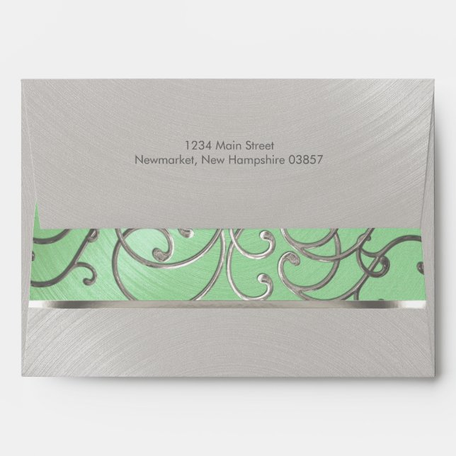 Elegant Mint Green Silver Filigree Envelopes (Back (Top Flap))