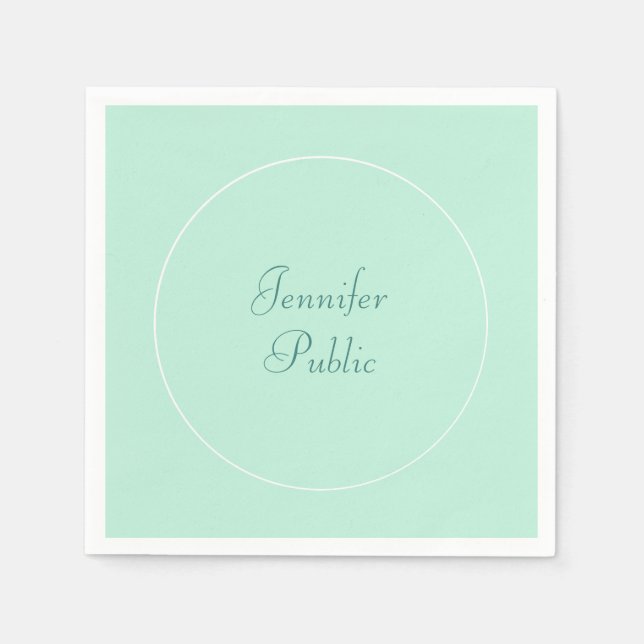 Elegant Mint Green Template Handwritten Script Napkin (Front)