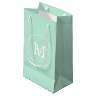Elegant Mint Green Template White Monogram Modern Small Gift Bag