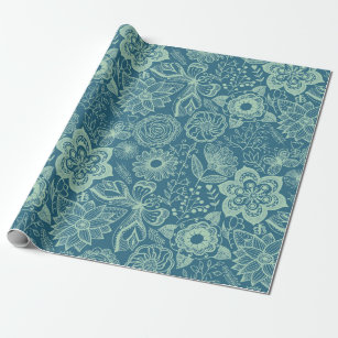 Elegant Mint-Green Tones Floral Lace Wrapping Paper