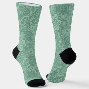 Elegant Mint-Green Tones Retro Floral Lace Socks