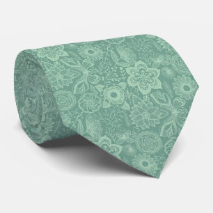 Elegant Mint-Green Tones Retro Floral Lace Tie