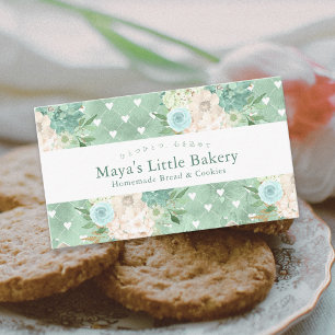 Elegant Mint Green Watercolor Botanical Bakery Business Card