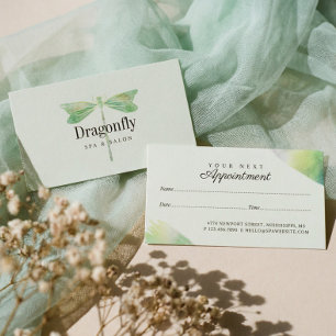 Elegant Mint Green Watercolor Dragonfly Appointment Card