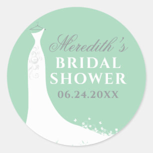 Elegant Mint Green Wedding Gown Bridal Shower Classic Round Sticker