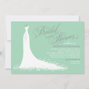 Elegant Mint Green Wedding Gown Bridal Shower Invitation