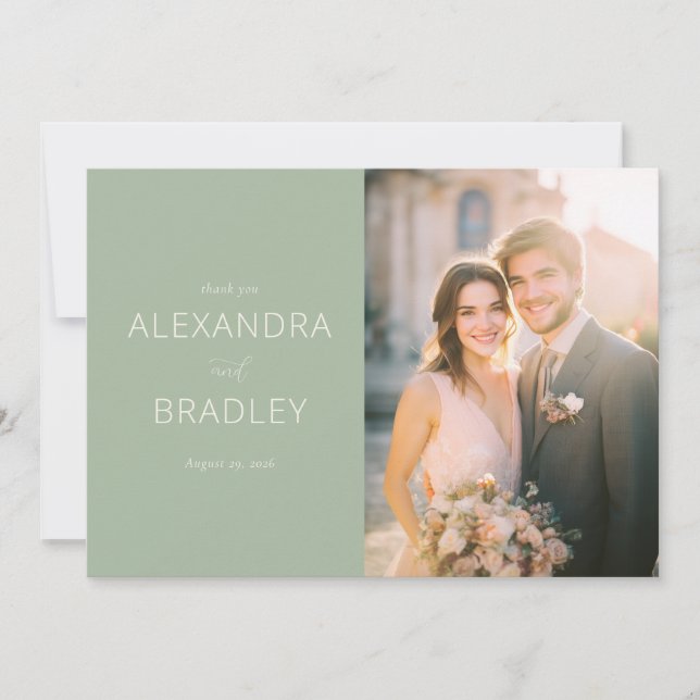 Elegant Mint Green Wedding Gratitude Thank You Card (Front)